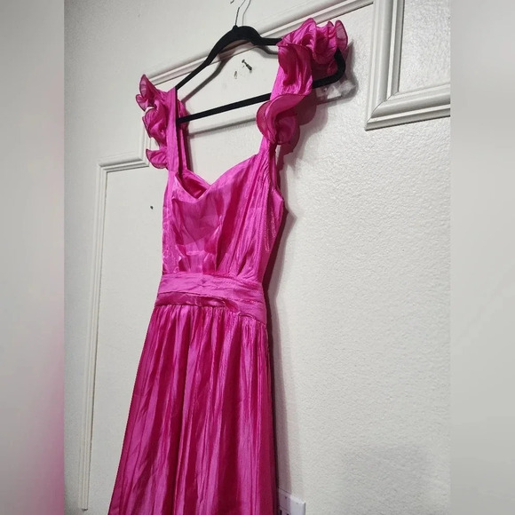 Lulus Pristine Glow Magenta Pink Ruffled Tie-Back Maxi Dress Wedding Party Prom - Picture 9 of 12